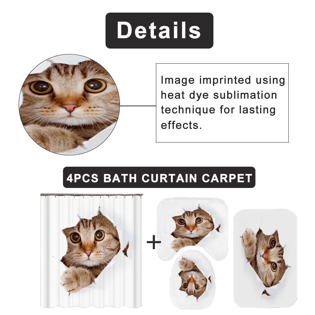 Larryco 4PCS//Set Shower Curtain,Toilet Lid Cover Sets with Non-Slip Rug Bath Mat Bathroom,Hooks,Polyester,Get Naked Fashionable Grey Background Funny Cute Simple 72x72 Inch